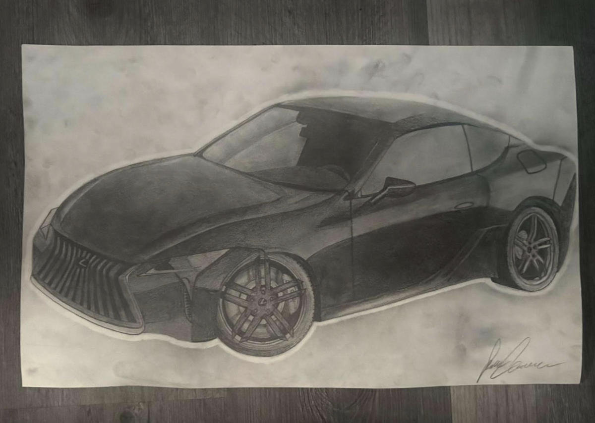 Senior and November Artist of the Month John Chausse used his artistic ability to create this drawing of a car. This is one of Chausse's favorite creations.